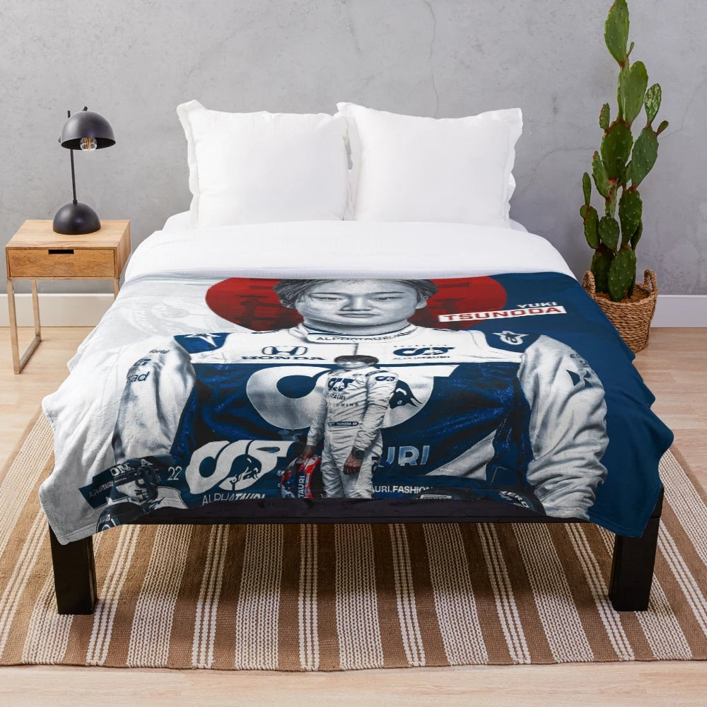 Yuki Tsunoda inspired plush blanket for motorsports fans