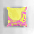 1980s inspired preppy pastel pink and yellow marble swirl accent pillow with a mid-century modern boho chic design.