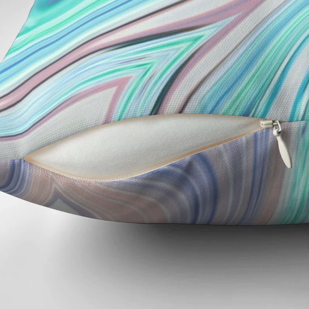 Preppy abstract pastel lilac, mint, and blue swirls decorative pillow with a modern minimalist marble texture design