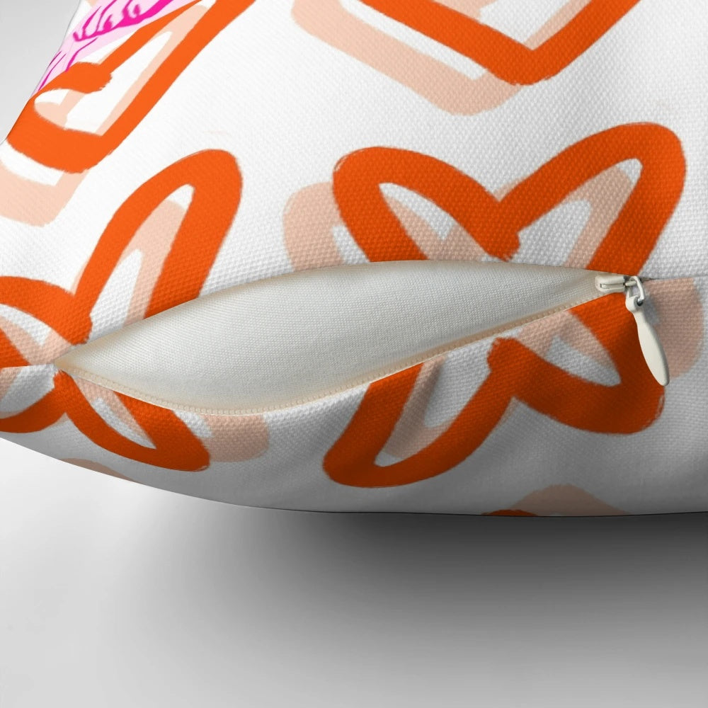 Preppy abstract wall art pillow featuring a pink and orange tiger and heart design