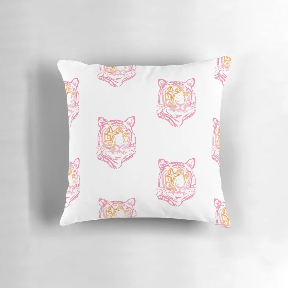 Colorful preppy tiger print throw pillow for bedroom decor
