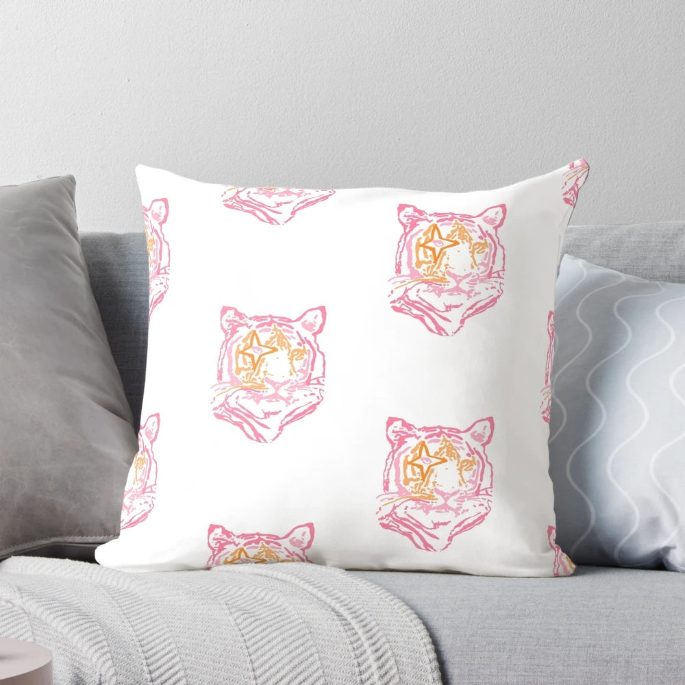 Colorful preppy tiger print throw pillow for bedroom decor
