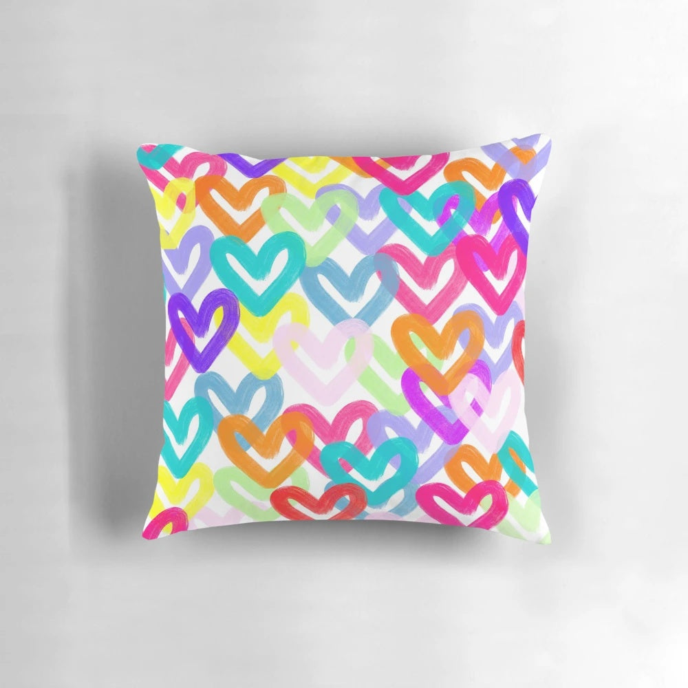 Colorful heart-shaped abstract art decorative pillow for preppy, pink aesthetic home decor