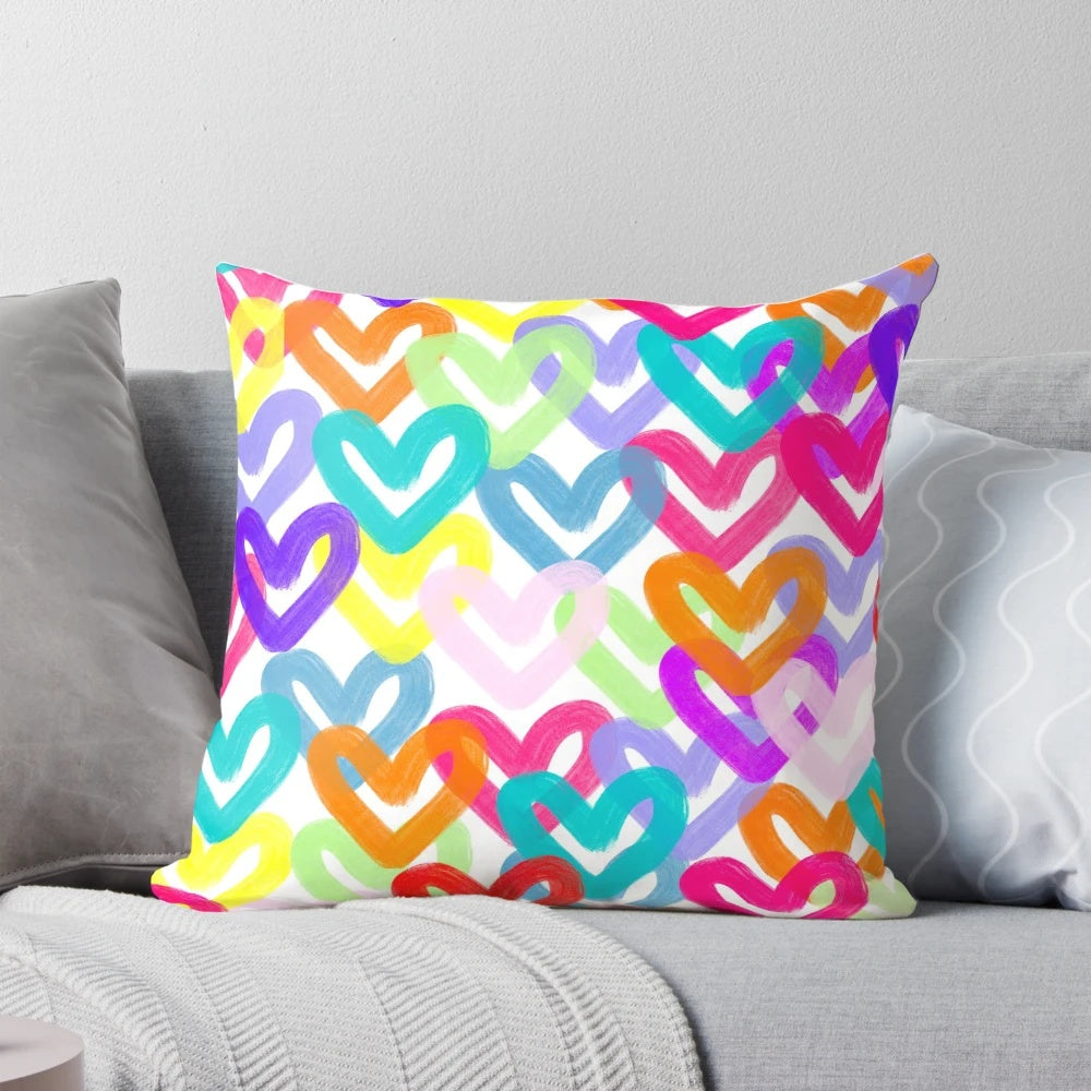 Colorful heart-shaped abstract art decorative pillow for preppy, pink aesthetic home decor
