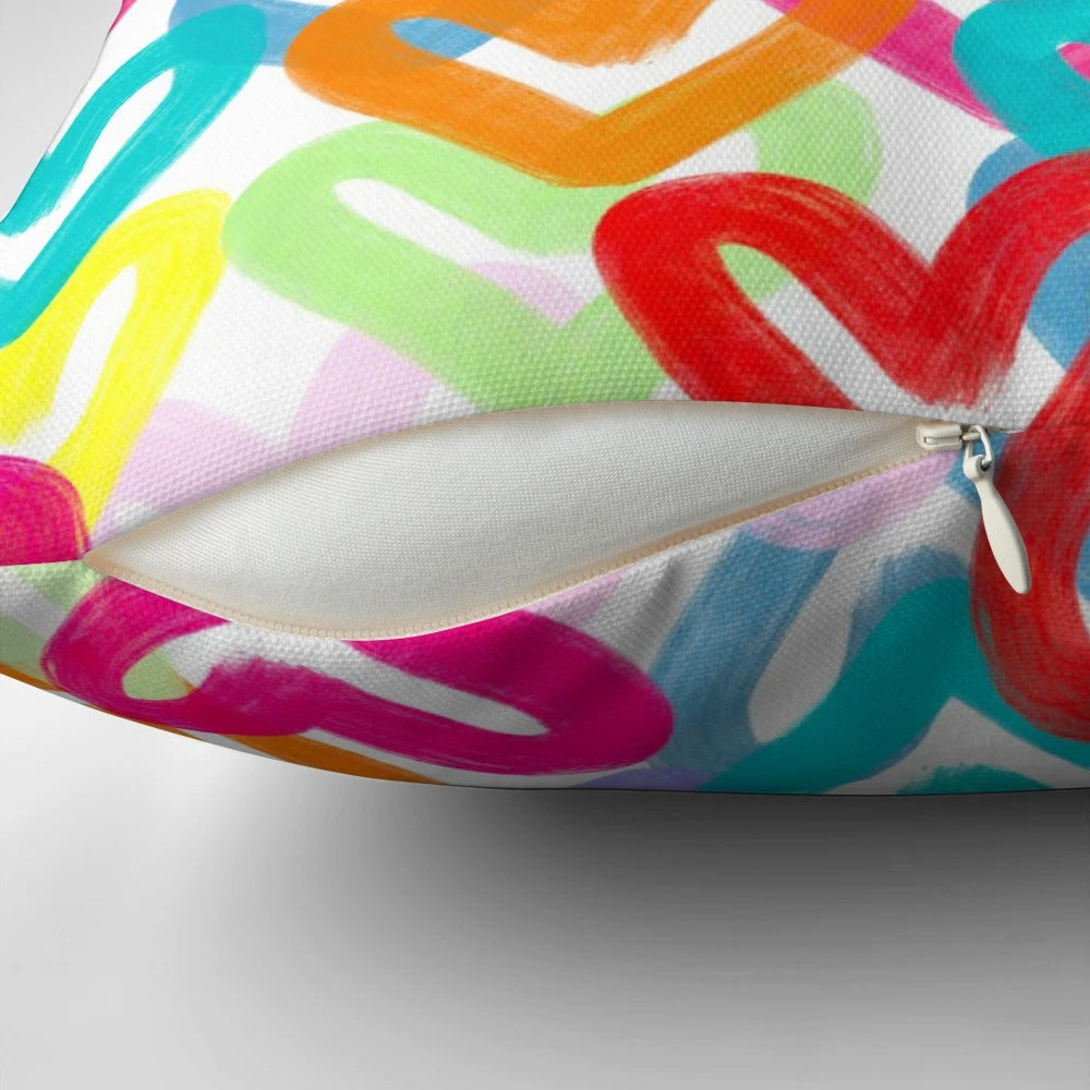 Colorful heart-shaped abstract art decorative pillow for preppy, pink aesthetic home decor