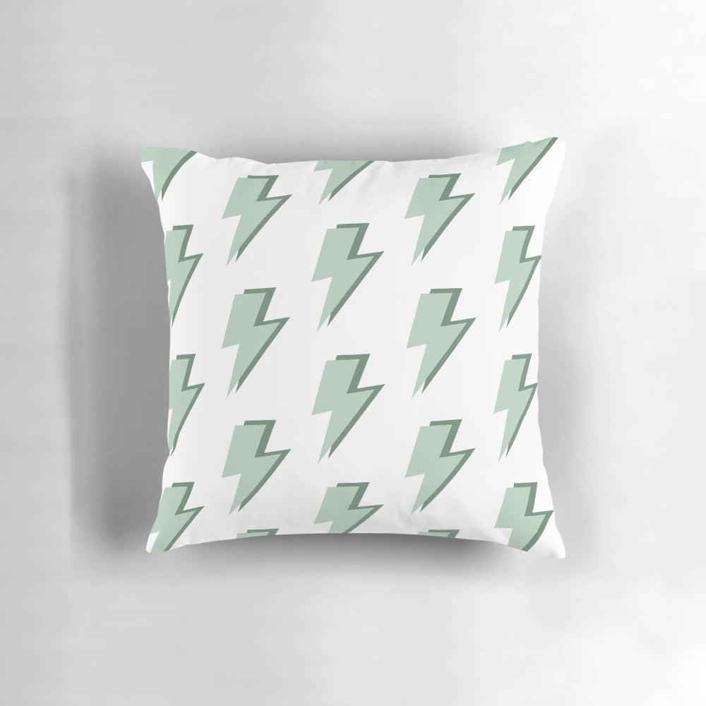 Sage and olive green preppy lightning bolt pillow