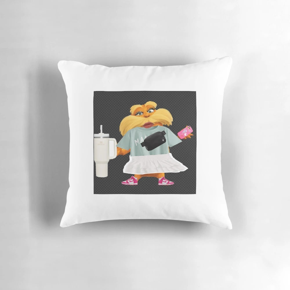 Preppy Lorax Decorative Pillow, featuring a stylish and whimsical design inspired by the beloved Dr. Seuss character.