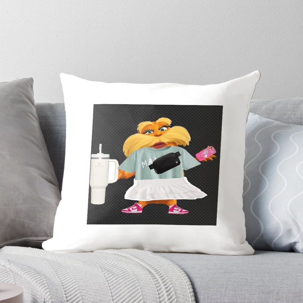 Preppy Lorax Decorative Pillow, featuring a stylish and whimsical design inspired by the beloved Dr. Seuss character.