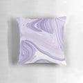 Preppy pastel lilac and purple marble swirls printed on a mid-century modern style accent pillow.