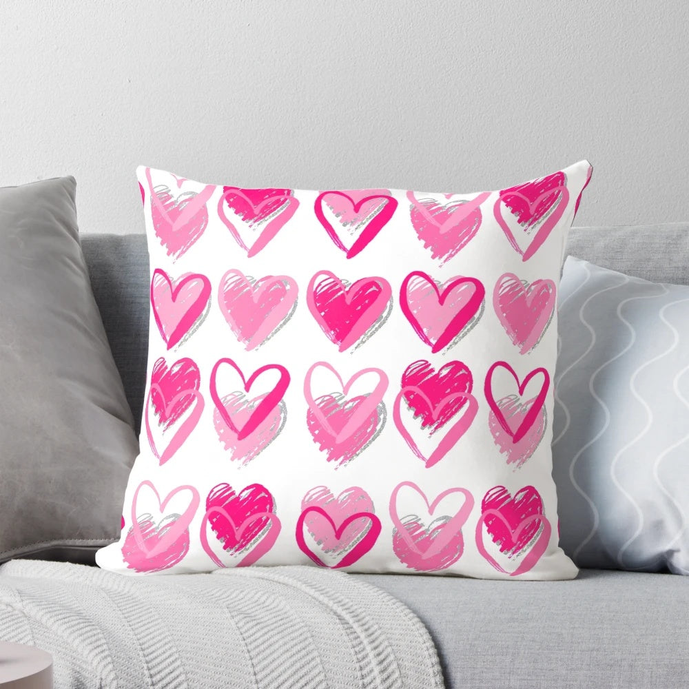 Decorative pink hearts pillow with preppy design