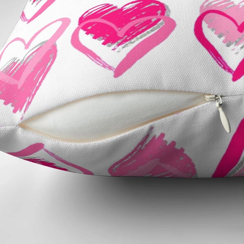Decorative pink hearts pillow with preppy design