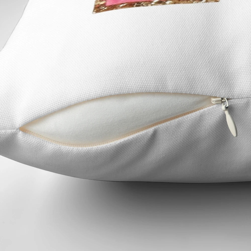 A pink pillow with a preppy letter design, perfect for a stoney clover lane inspired room.