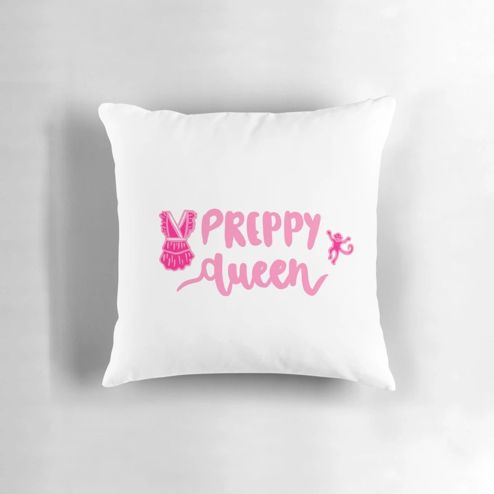 Soft and plush pink preppy pillow featuring a roller rabbit and monkey print design, perfect for a cozy cottage core aesthetic.