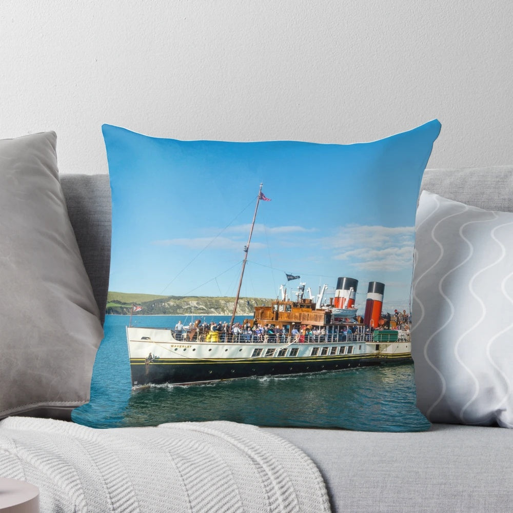 Waverley paddle steamer pillow showcasing the iconic paddle wheel and copy space