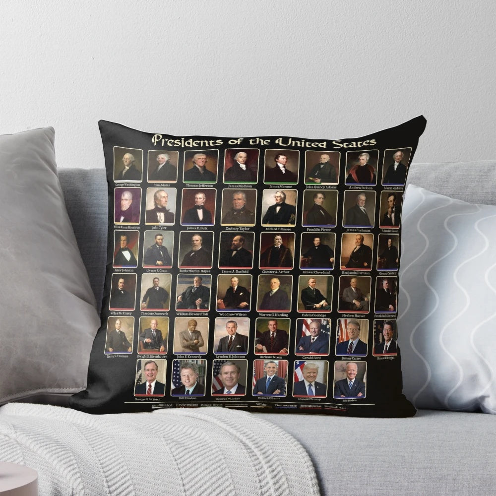 Pillow featuring portraits of the 46 Presidents of the United States, including President Joe Biden.