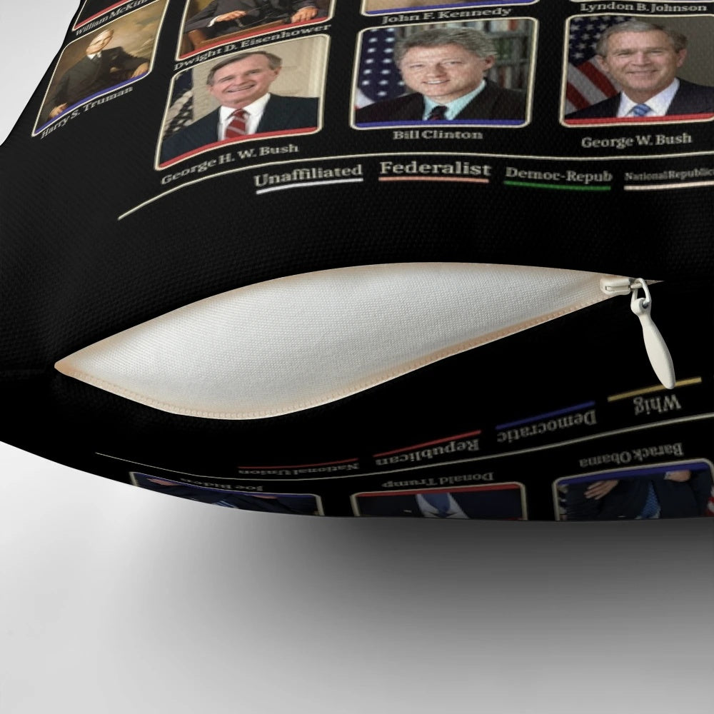 Pillow featuring portraits of the 46 Presidents of the United States, including President Joe Biden.