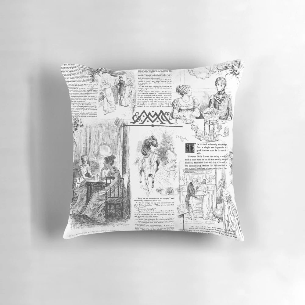 "Pride and Prejudice Jane Austen Classic Literature Pillow for Book Lovers and Bookworms"