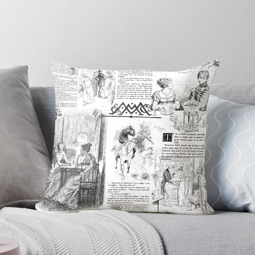 "Pride and Prejudice Jane Austen Classic Literature Pillow for Book Lovers and Bookworms"