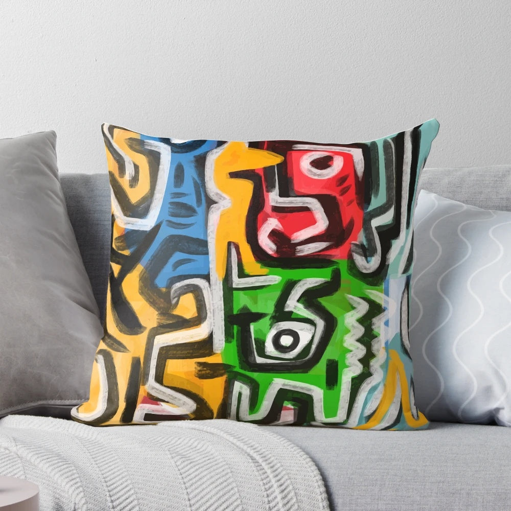 Primitive abstract street art pattern decorative throw pillow