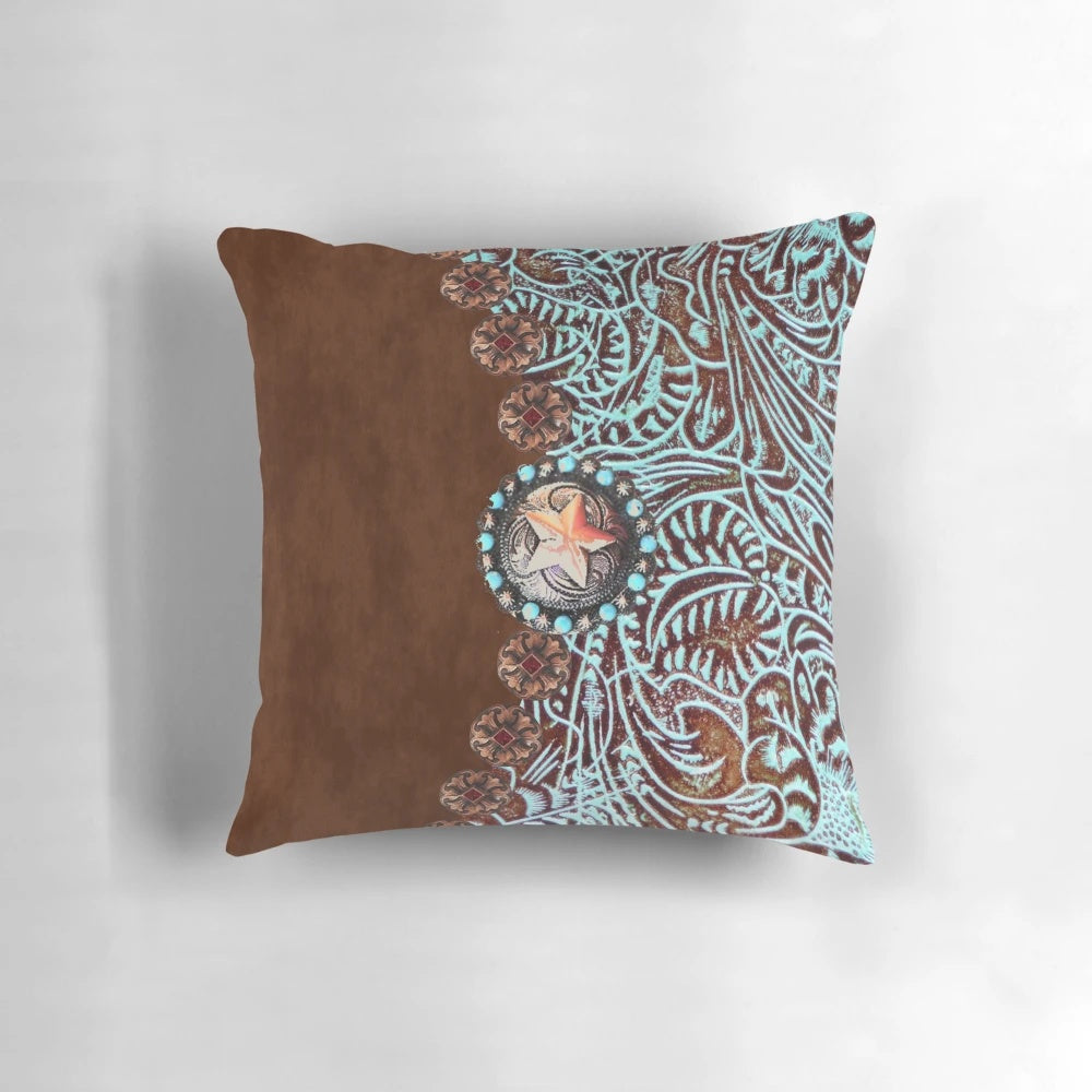 Primitive cowboy cowgirl western country turquoise brown decorative pillow