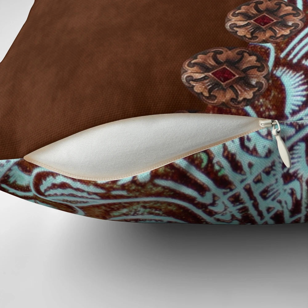 Primitive cowboy cowgirl western country turquoise brown decorative pillow