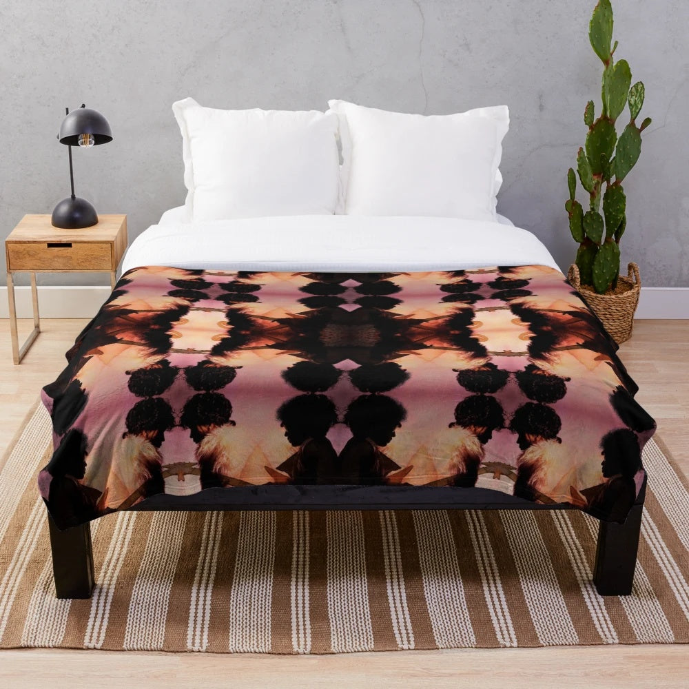 Prince-inspired plush blanket with symmetrical purple and white design