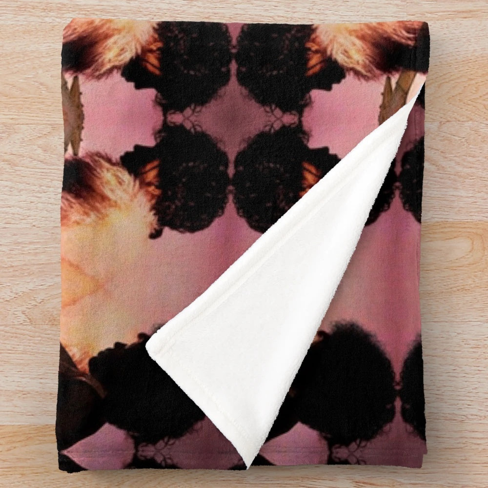 Prince-inspired plush blanket with symmetrical purple and white design
