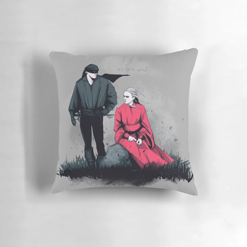 Princess and pirate themed decorative pillow featuring a classic 80s movie quote