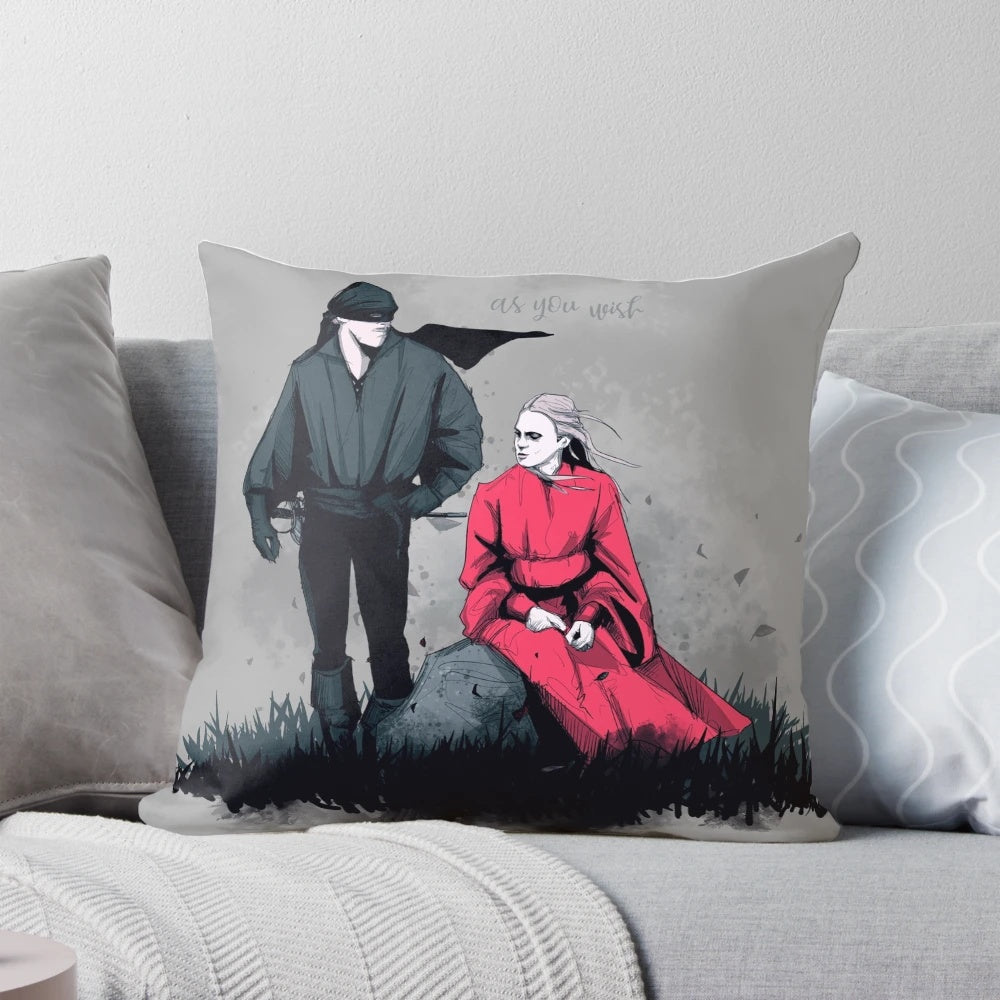 Princess and pirate themed decorative pillow featuring a classic 80s movie quote