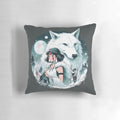 Beautifully crafted pillow featuring the characters San and Moro from the beloved anime film Princess Mononoke