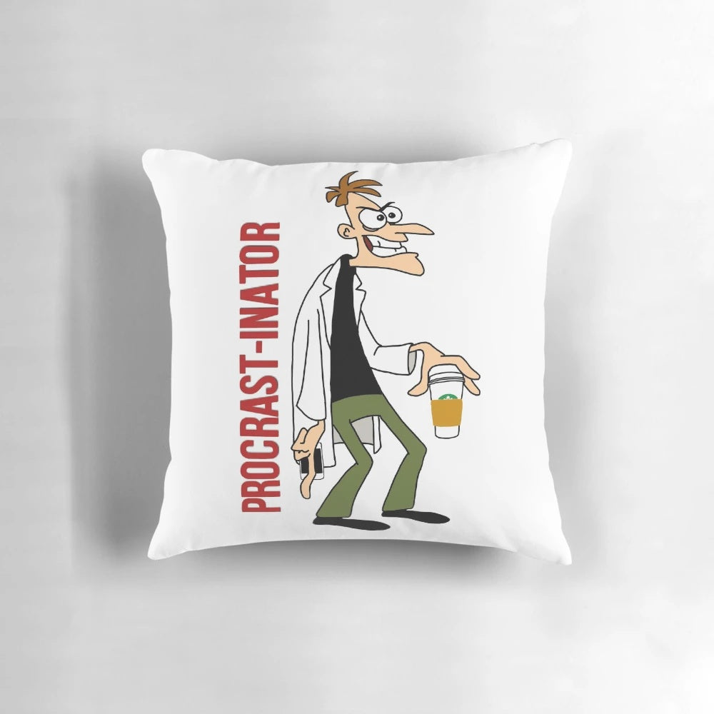 Procrastination pillow with Phineas and Ferb inspired design