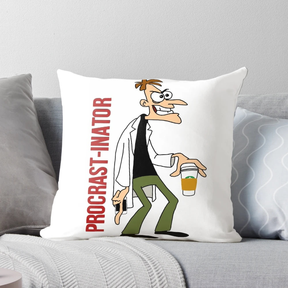 Procrastination pillow with Phineas and Ferb inspired design