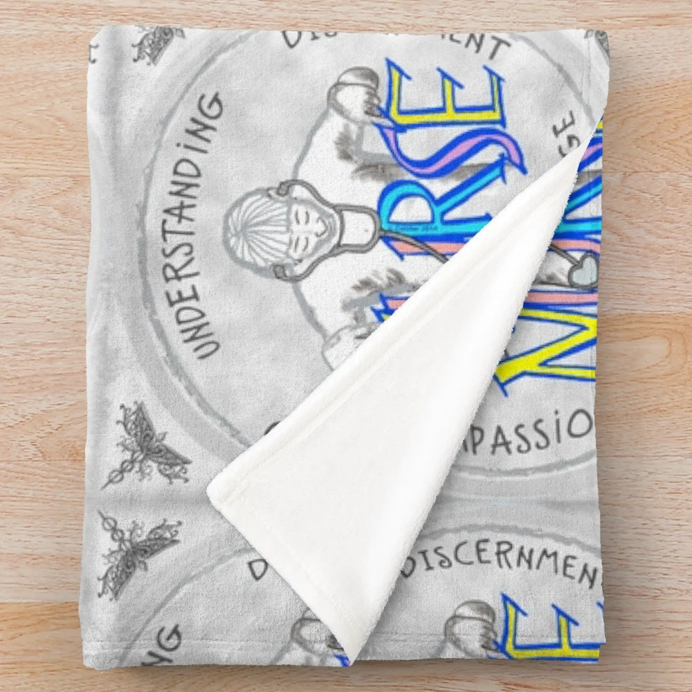 Plush blanket featuring a nursing caduceus design