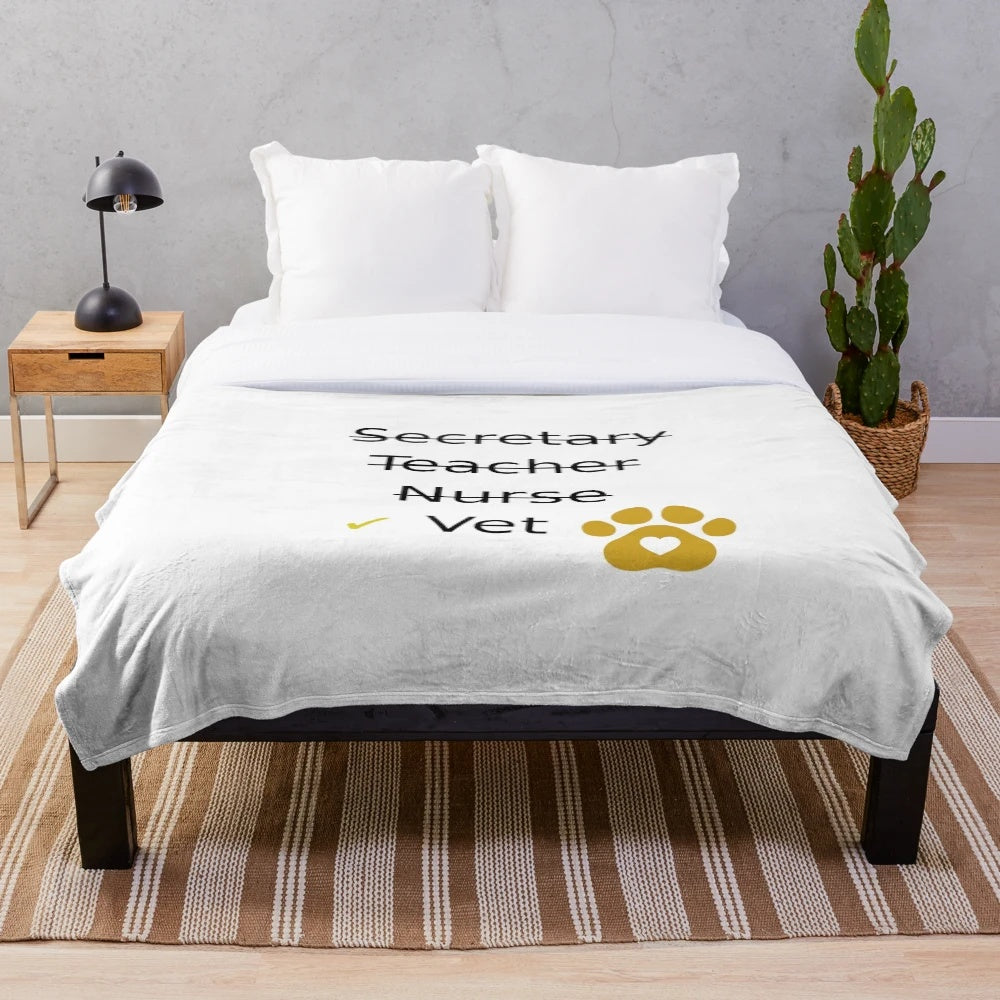 Veterinary plush blanket featuring various professions and occupations
