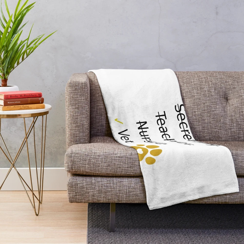 Veterinary plush blanket featuring various professions and occupations