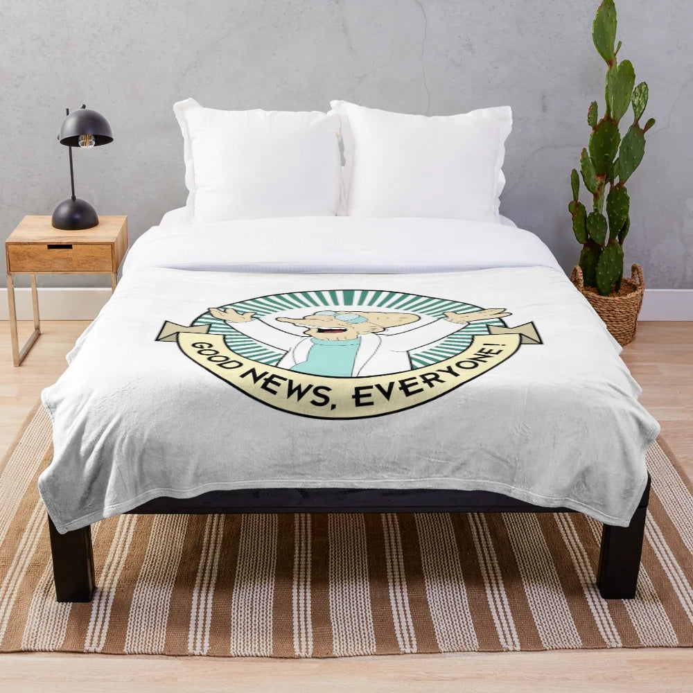 Professor Farnsworth inspired plush blanket with Futurama theme
