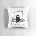 Soft, plush programmer cat pillow with a playful, geeky design