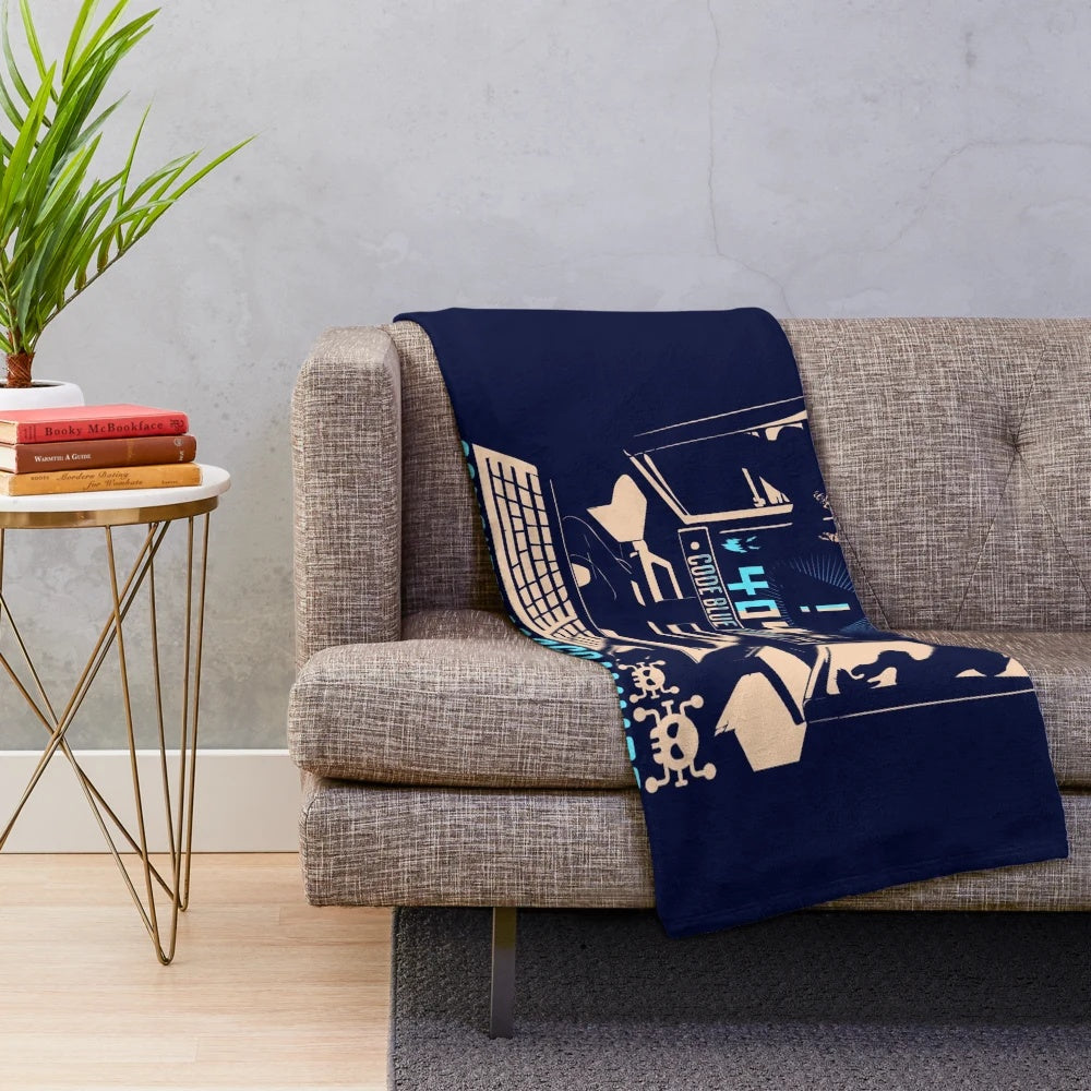 Programmer Plush Blanket with Error 404 Code Blue Design