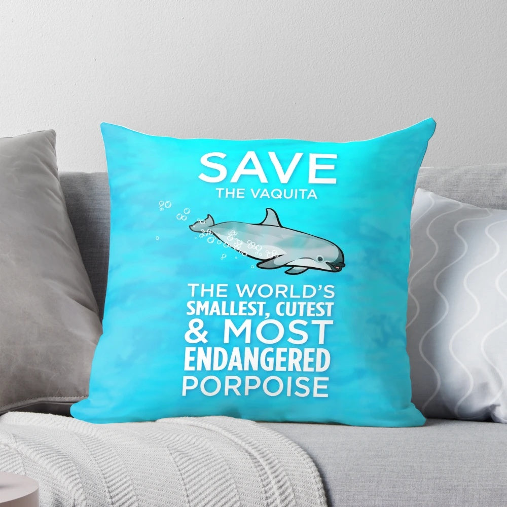 Save the Vaquita Porpoise - Plush Pillow with Cute Conservation Design