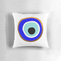 Decorative evil eye protection pillow with gold and blue design