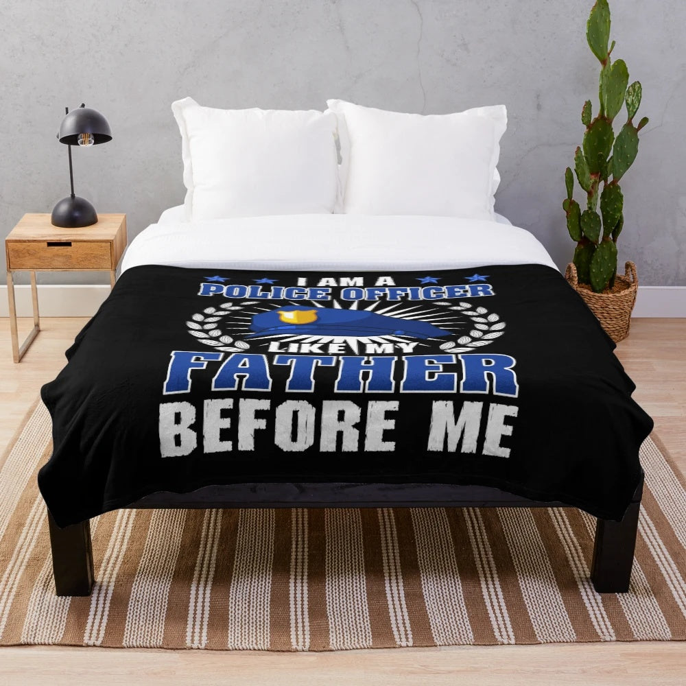 Plush police officer blanket with thin blue line design