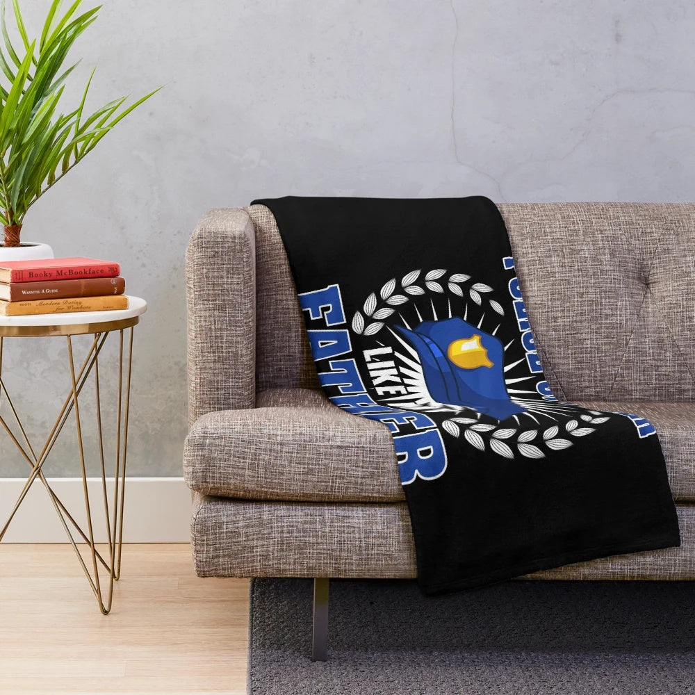 Plush police officer blanket with thin blue line design
