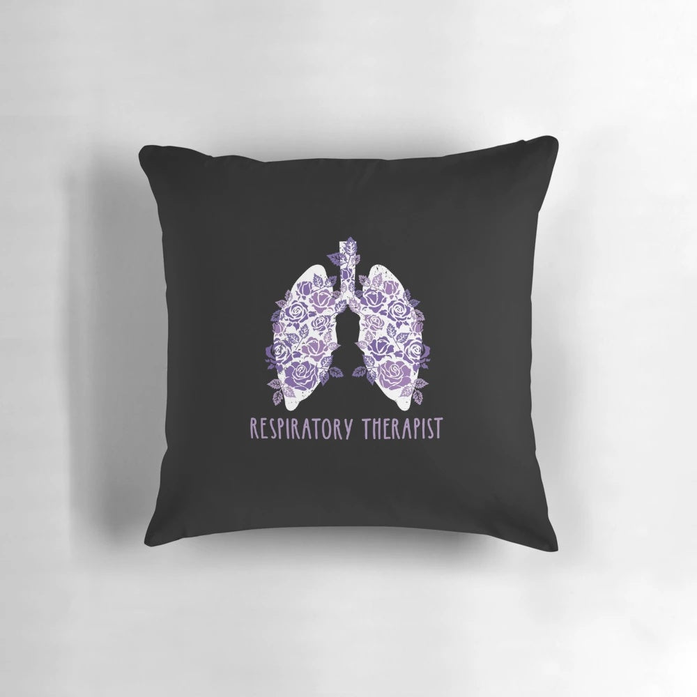 Floral pillow design with text "Flower Lung" for respiratory therapists