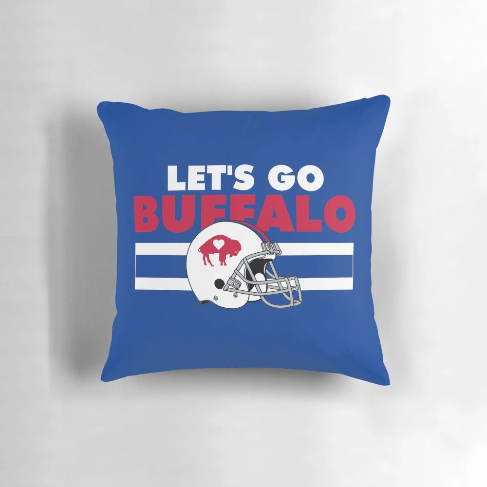 Buffalo Bills-inspired throw pillow with the phrase "let's go buffalove"