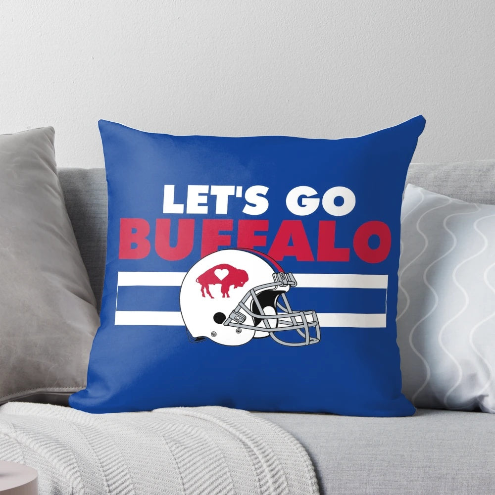 Buffalo Bills-inspired throw pillow with the phrase "let's go buffalove"