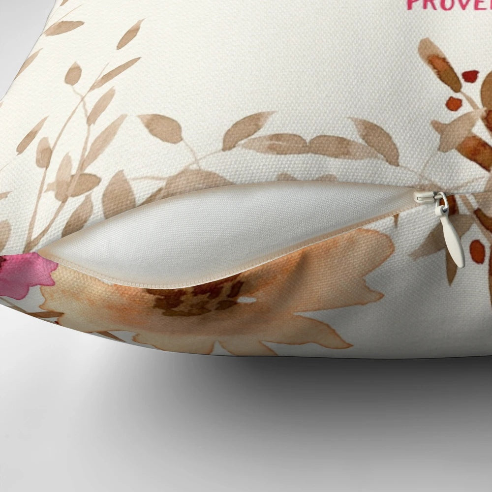 "Proverbs 3:5 Bible verse decorative pillow with white text on a neutral background"