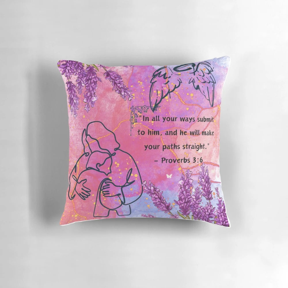 Proverbs 3:6 inspirational bible verse throw pillow with faith and scripture quote