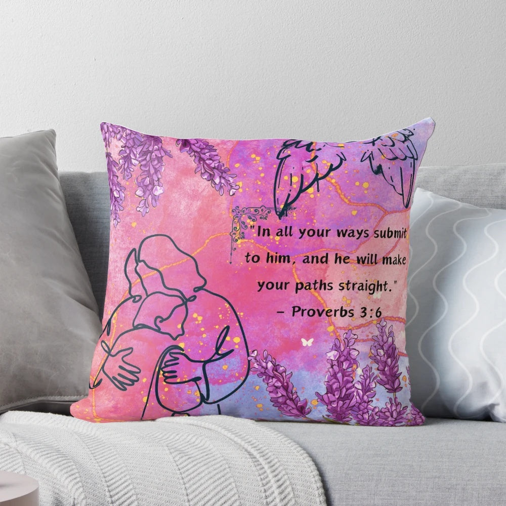 Proverbs 3:6 inspirational bible verse throw pillow with faith and scripture quote