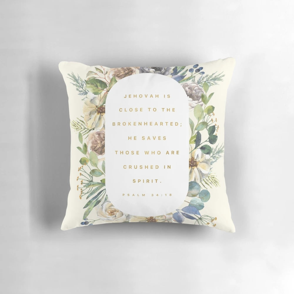 Psalm 34:18 JW-Inspired Pillow with Comforting Bible Verse