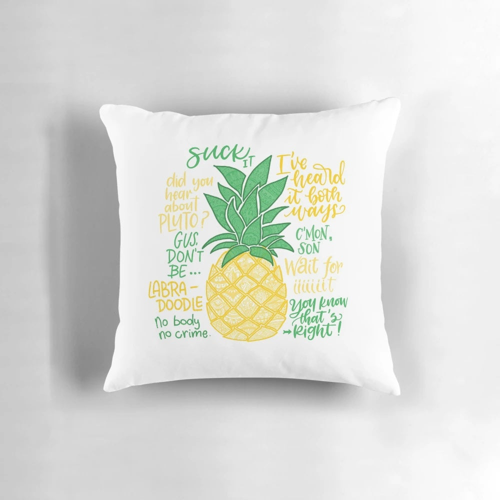 Psych-themed decorative pillow featuring memorable quotes from the TV show